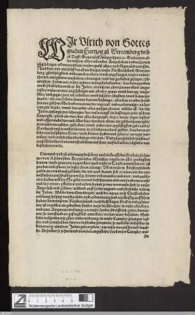 Wir, Vlrich von Gottes gnaden Hertzog zu Wirtemberg ...Embietten allen ... vnsern gruß zuuor ... : [20. März 1536]