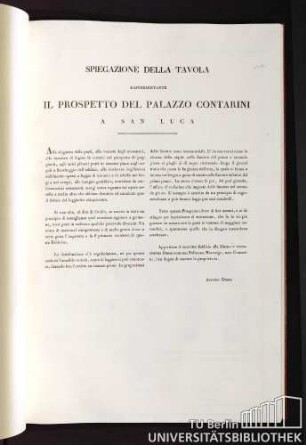 Spiegazione della Tavola rappresentante il Prospetto del Palazzo Contarini a San Luca