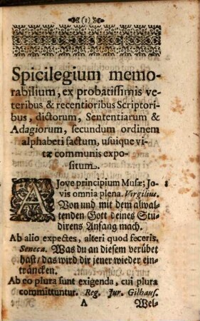 Cornu copiae sapientiae : hoc est, spicilegium memorabilium ex probatissimis veteribus et recentioribus scriptoribus dictorum ... factum