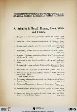 Arbeiten in Metall: Bronze, Eisen, Silber und Emaille (Nr. 1-64)