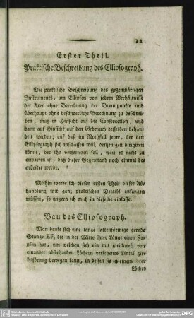 Erster Theil. Praktische Beschreibung des Ellipsograph