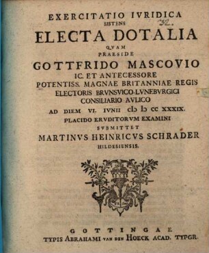Exercitatio Ivridica Sistens Electa Dotalia