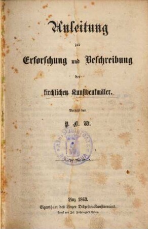 Anleitung zur Erforschung und Beschreibung der kirchlichen Kunstdenkmäler