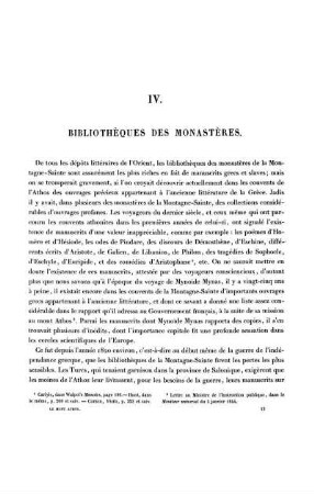 IV. Bibliothèques des monastères.