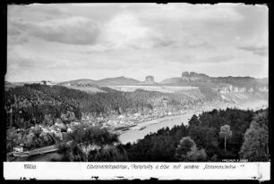 Blick auf Postelwitz mit Falkenstein und Vordere Schrammsteine