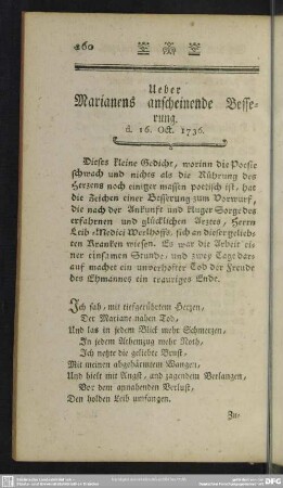Ueber Marianens anscheinende Besserung