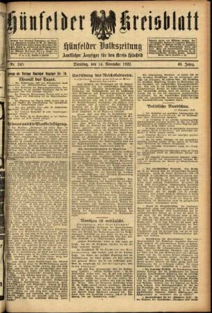 Ausgabe vom Dienstag, den 14. November 1922.