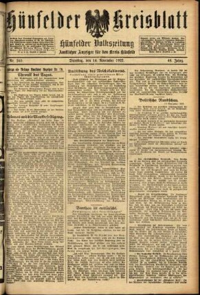 Ausgabe vom Dienstag, den 14. November 1922.