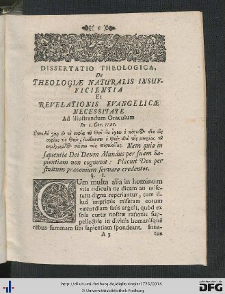 Dissertatio Theologica, De Theologiae Naturalis Insufficientia Et Revelationis Evangelicae Necessitate.