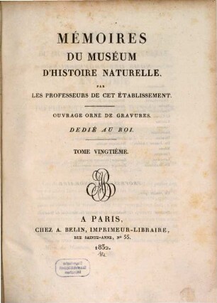 Mémoires du Muséum d'Histoire Naturelle. 20. 1832
