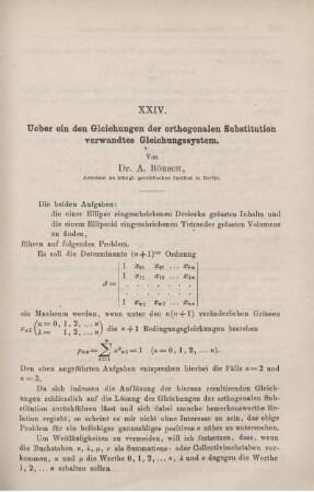 XXIV. Ueber ein den Gleichungen der orthogonalen Substitution verwandtes Gleichungssystem.