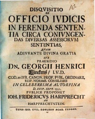 Disquisitio de officio iudicis in ferenda sententia circa coniungendas diversas assessorum sententias