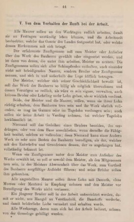 V. Von dem Verhalten der Zunft bei der Arbeit.