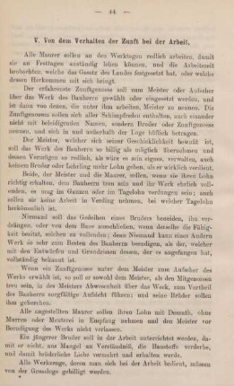 V. Von dem Verhalten der Zunft bei der Arbeit.