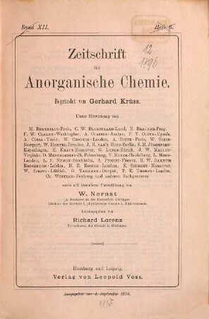 Zeitschrift für anorganische und allgemeine Chemie : ZAAC = Journal of inorganic and general chemistry. 12. 1896