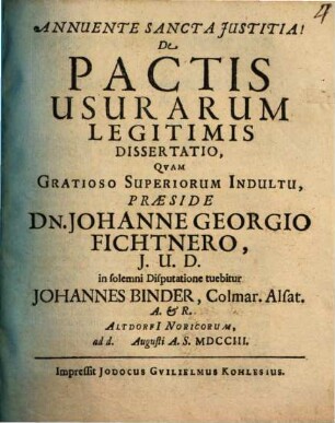 De Pactis Usurarum Legitimis Dissertatio
