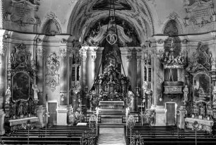 Nesselwang, Pfarrkirche St. Andreas (1904-1906 Neuerrichtung). Inneres gegen Altar