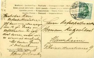 Porträt Hermann Jadlowker : Porträt Hermann Jadlowker (1877-1953; Sänger, Tenor). Fotografie (Weltpostkarte mit Autograph verso) von Gebr. Hirsch, 1907. Postkarte, gelaufen, aus Karlsruhe an Hofkapellmeister Hermann Kutzschbach in Dresden