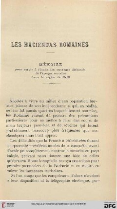 Sér. 4: Les haciendas romaines : mémoire pour servir à l'étude des ouvrages défensifs de l'époque romaine dans la région de Sétif
