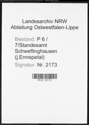 Sterberegister Standesamt Schweflinghausen
