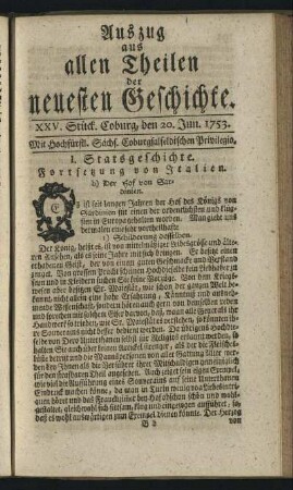 XXV. Stück. Coburg, den 20. Jun. 1753.