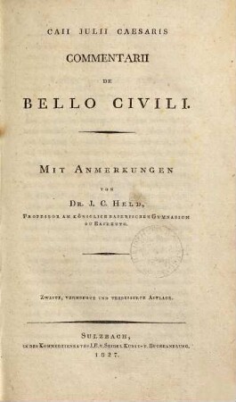 Caii Julii Caesaris Commentarii De Bello Civili