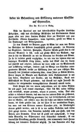 Ueber die Behandlung und Erklärung moderner Classiker auf Gymnasien