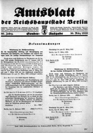 Sonder-Ausgabe, 30. März 1939