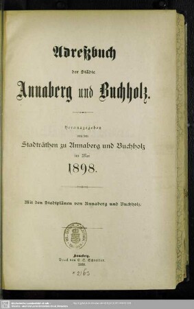 N.F.3.1898: Adressbuch der Städte Annaberg, Buchholz und des Obererzgebirges