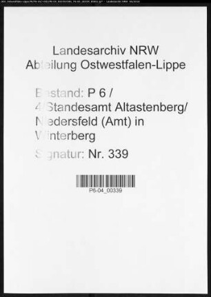 Sterberegister Standesamt Altastenberg