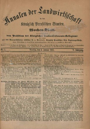 No. 1. Berlin, den 4. Januar 1865. V. Jahrgang.
