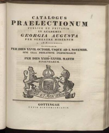 WS 1834: Catalogus praelectionum publice et privatim in Academia Georgia Augusta ... habendarum
