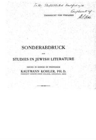 Bibliography of Rev. Kaufmann Kohler, Ph. D. : 1867-1913 / by Adolph S. Oko
