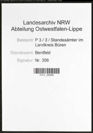 Sterberegister Standesamt Bentfeld