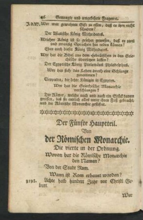 Der Fünfte Hauptteil. Von der Römischen Monarchie.