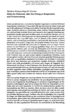 Ethik des Diskurses, oder: Ein Dialog zu Kooperation und Verantwortung
