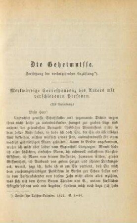 Die Geheimnisse. Fortsetzung der vorhergehenden Erzählung