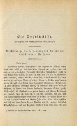 Die Geheimnisse. Fortsetzung der vorhergehenden Erzählung