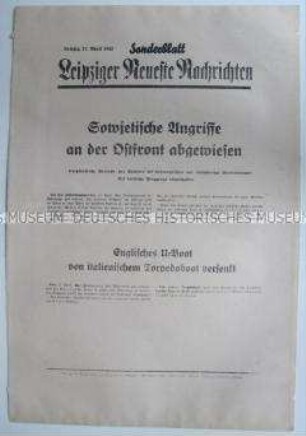 Sonderblatt der "Leipziger Neuesten Nachrichten" zum Kriegsverlauf an der Ostfront