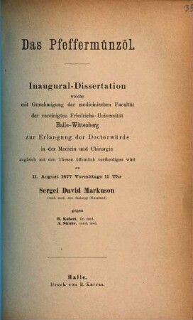 Das Pfeffermünzöl : Inaug.-Diss.
