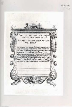 Monumenta clarorum doctrina praecipuè ..., Tafel 99: Grabstein der Ehefrau/des Ehepaares Cocceius(?) in Rom