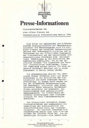 Presse-Information: Planungsverfahren offene Planung zur IBA 1984