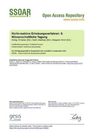 Nicht-reaktive Erhebungsverfahren: 8. Wissenschaftliche Tagung
