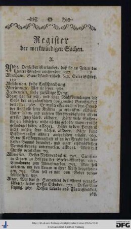 Register der merkwürdigen Sachen.