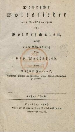 Th. 1: Nebst einer Abhandlung über das Volkslied