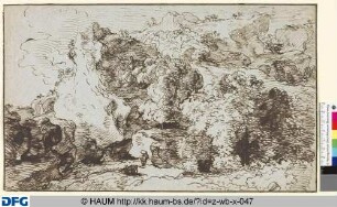 Beleuchtete Felswand und Wanderer