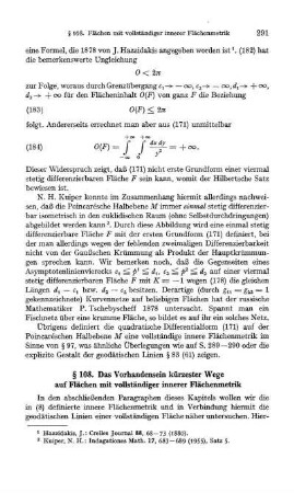 § 108. Das Vorhandensein kürzester Wege auf Flächen mit vollständiger innerer Flächenmetrik