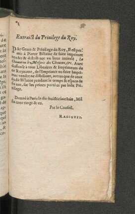 Extraict du Privilege du Roy.