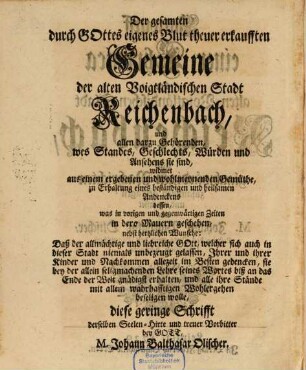 Entwurff einer Chronica der alten Voigtländischen Stadt Reichenbach
