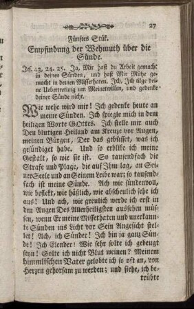 Fünftes Stük. Empfindung der Wehmuth über die Sünde.